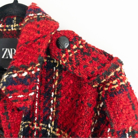 Zara Red Textured Tweed Oversized Shacket - Picture 9 of 12